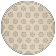 SAFAVIEH Beach House Regent Geometric Indoor/Outdoor Area Rug, Cream/Aqua, 4' x 4' Round - Traditional Design, Cream & Aqua, Weather Resistant, Non-Shedding & Easy Cleaning, Ideal for Patio, Entryway