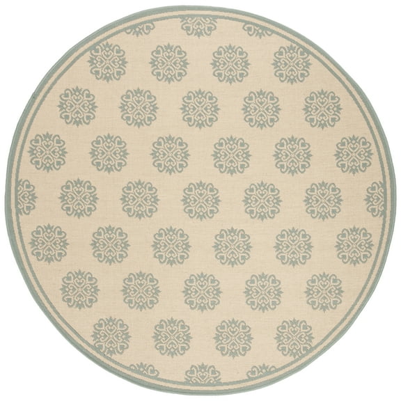 SAFAVIEH Beach House Regent Geometric Indoor/Outdoor Area Rug, Cream/Aqua, 4' x 4' Round