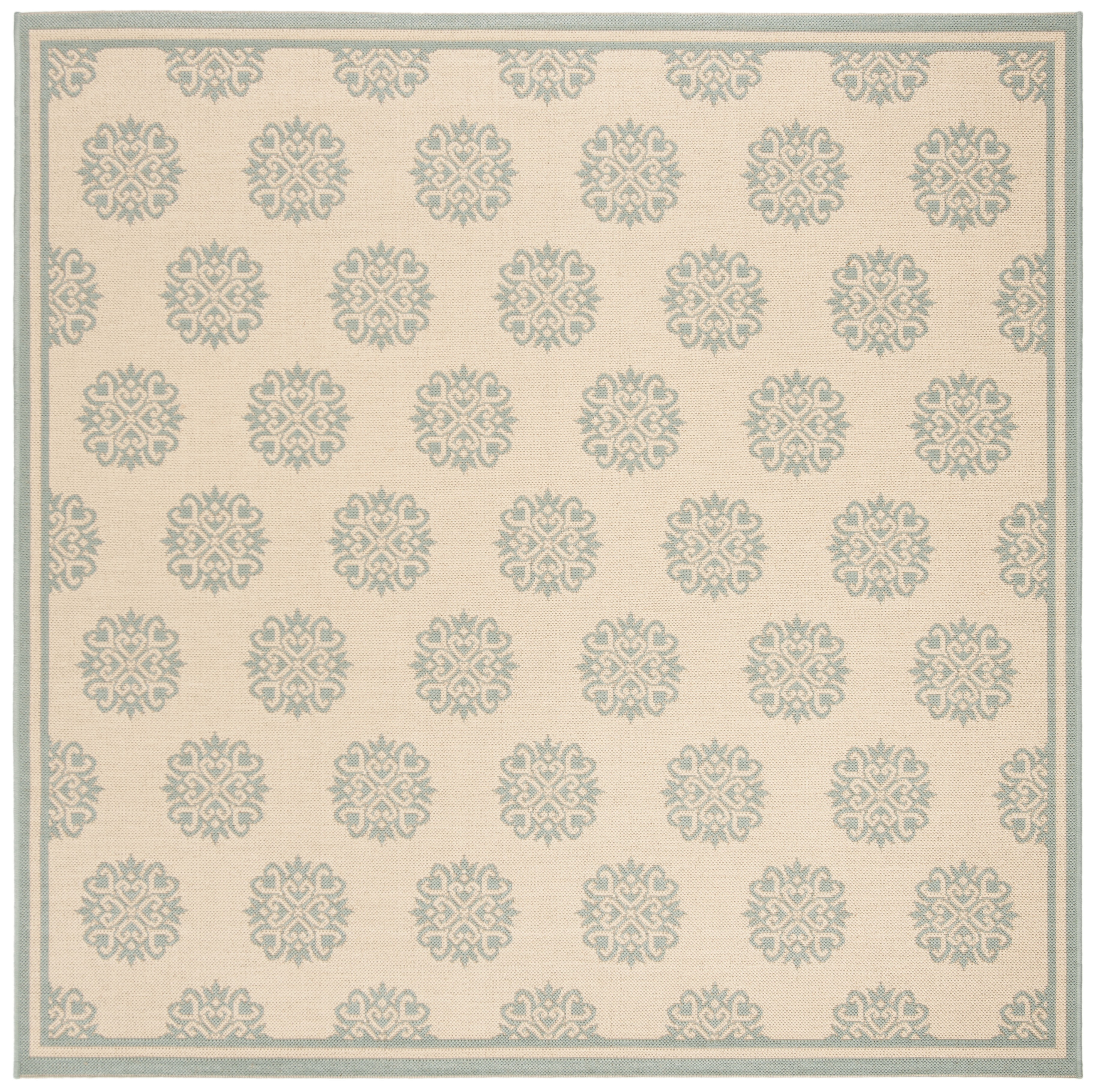 Aqua and Cream 4' x 4' Square Washable Area Rug