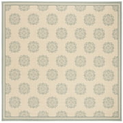SAFAVIEH Beach House Regent Geometric Indoor/Outdoor Area Rug, Cream/Aqua, 4' x 4' Square - Traditional Design, Cream & Aqua, Weather Resistant, Non-Shedding & Easy Cleaning, Ideal for Patio, Entrywa