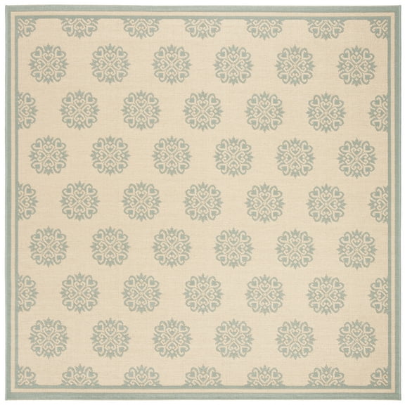 SAFAVIEH Beach House Regent Geometric Indoor/Outdoor Area Rug, Cream/Aqua, 4' x 4' Square