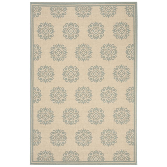 SAFAVIEH Beach House Regent Geometric Indoor/Outdoor Area Rug, Cream/Aqua, 4' x 6' - Traditional Design, Cream & Aqua, Weather Resistant, Non-Shedding & Easy Cleaning, Ideal for Patio, Entryway, Mudr