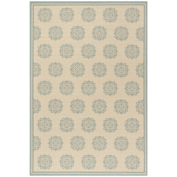 SAFAVIEH Beach House Regent Geometric Indoor/Outdoor Area Rug, Cream/Aqua, 6'7" x 9'2"