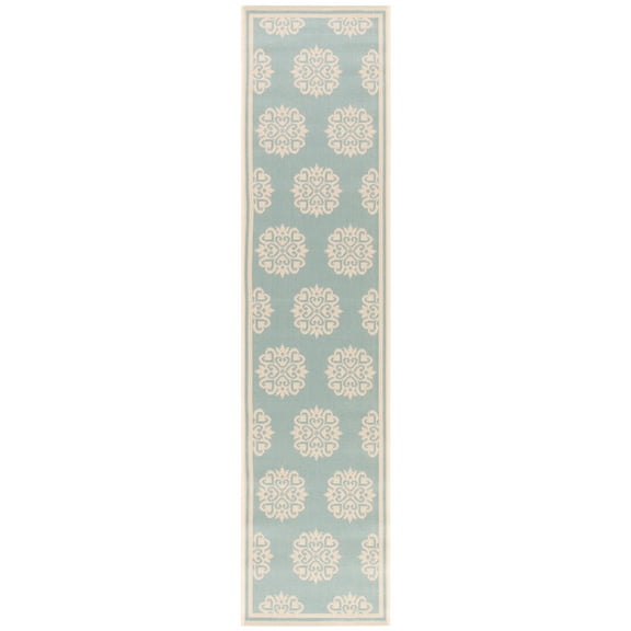 SAFAVIEH Beach House Regent Geometric Indoor/Outdoor Runner Rug, Aqua/Cream, 2'2" x 12'