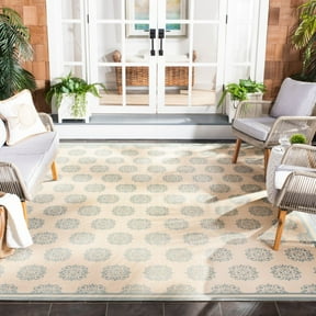 SAFAVIEH Beach House Regent Geometric Indoor/Outdoor Runner Rug, Cream/Aqua, 2'2" x 12' - Traditional Design, Cream & Aqua, Weather Resistant, Non-Shedding & Easy Cleaning, Ideal for Patio, Entryway,