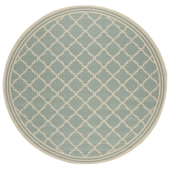 SAFAVIEH Beach House Richard Geometric Indoor/Outdoor Area Rug, Aqua/Cream, 4' x 4' Round