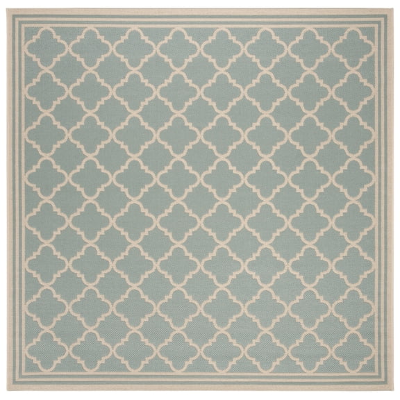 SAFAVIEH Beach House Richard Geometric Indoor/Outdoor Area Rug, Aqua/Cream, 4' x 4' Square