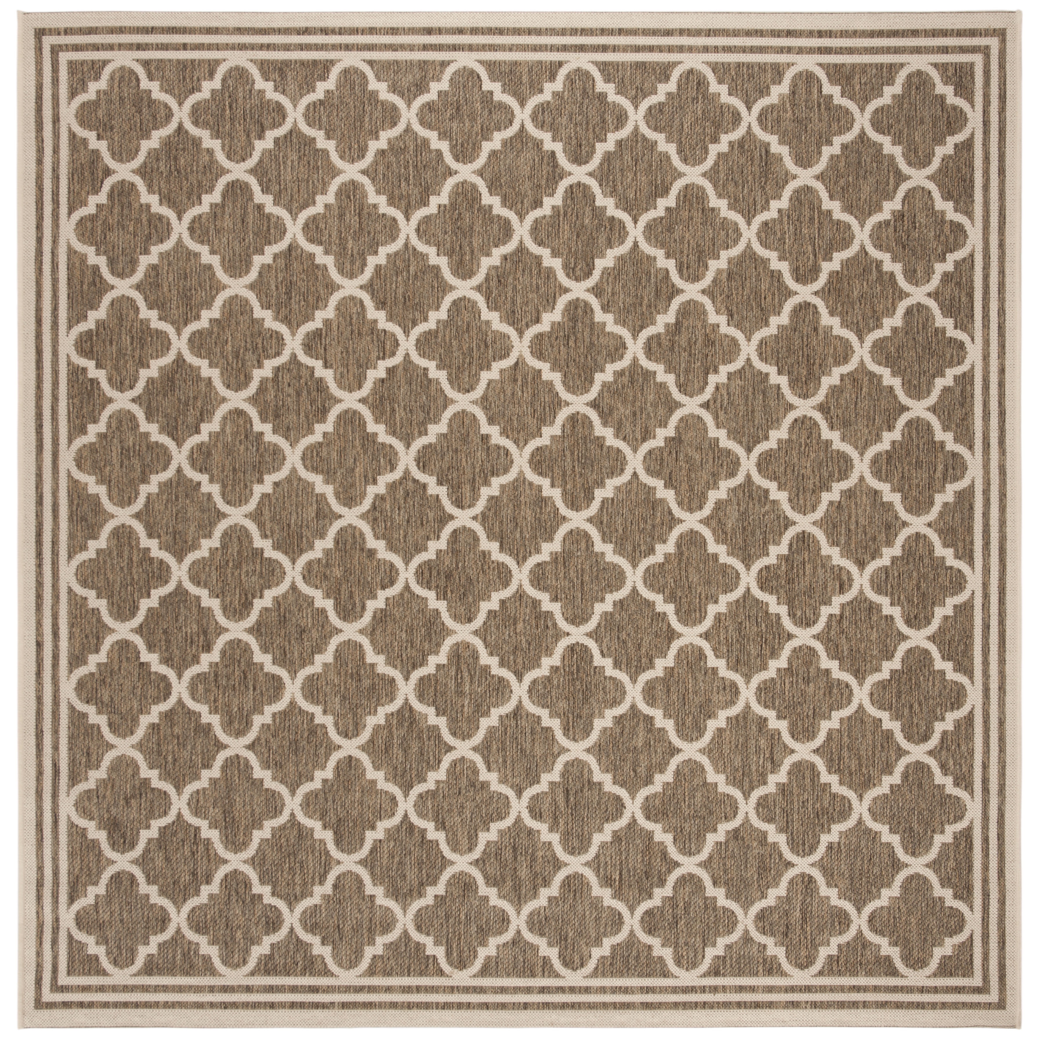 Beige and Cream 4' Square Stain-Resistant Synthetic Rug