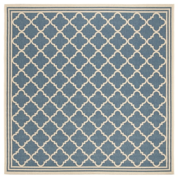 SAFAVIEH Beach House Richard Geometric Indoor/Outdoor Area Rug, Blue/Creme, 4' x 4' Square