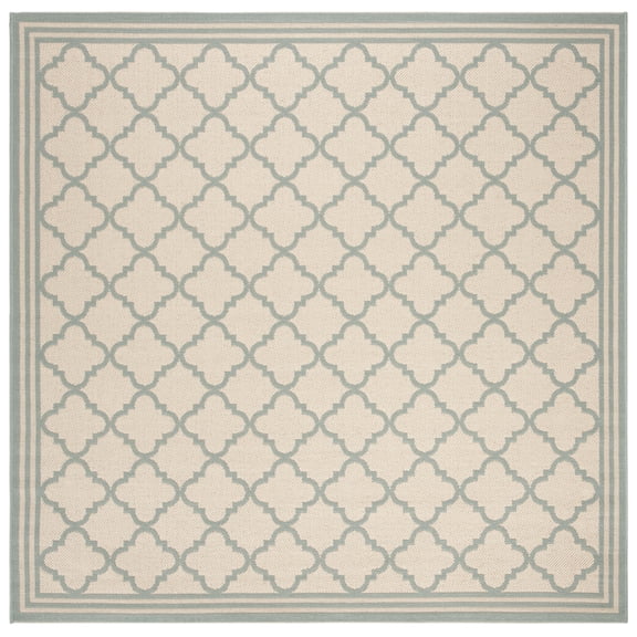 SAFAVIEH Beach House Richard Geometric Indoor/Outdoor Area Rug, Cream/Aqua, 4' x 4' Square