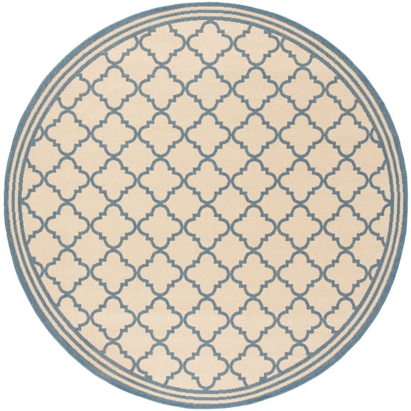 SAFAVIEH Beach House Richard Geometric Indoor/Outdoor Area Rug, Cream/Blue, 4' x 4' Round