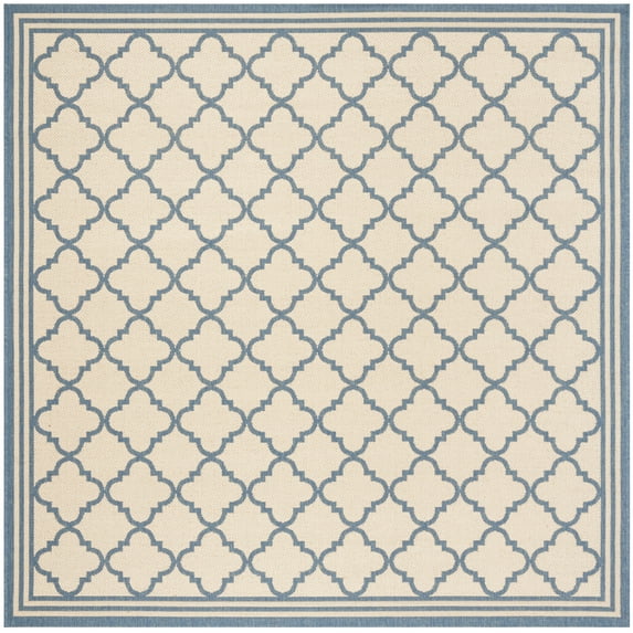 SAFAVIEH Beach House Richard Geometric Indoor/Outdoor Area Rug, Cream/Blue, 4' x 4' Square