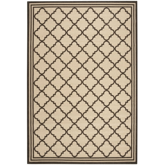 SAFAVIEH Beach House Richard Geometric Indoor/Outdoor Area Rug, Creme/Brown, 6'7" x 9'2"