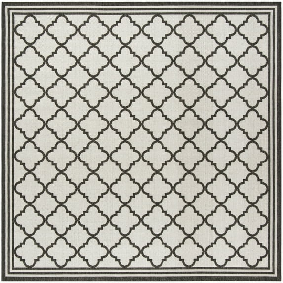 SAFAVIEH Beach House Richard Geometric Indoor/Outdoor Area Rug, Light Grey/Charcoal, 4' x 4' Square