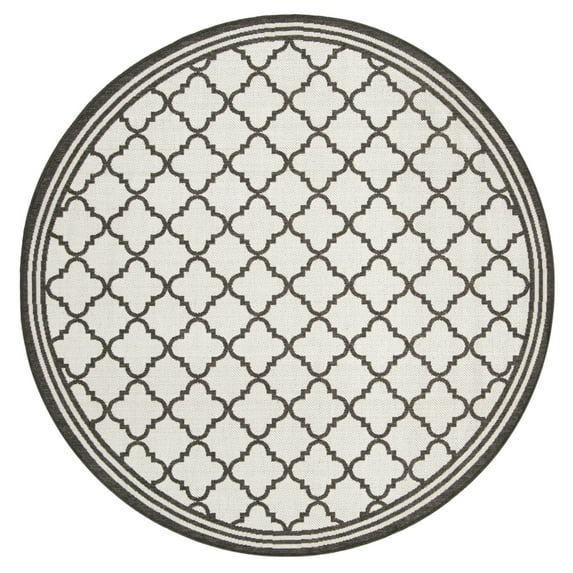 SAFAVIEH Beach House Richard Geometric Indoor/Outdoor Area Rug, Light Grey/Charcoal, 8' x 8' Round