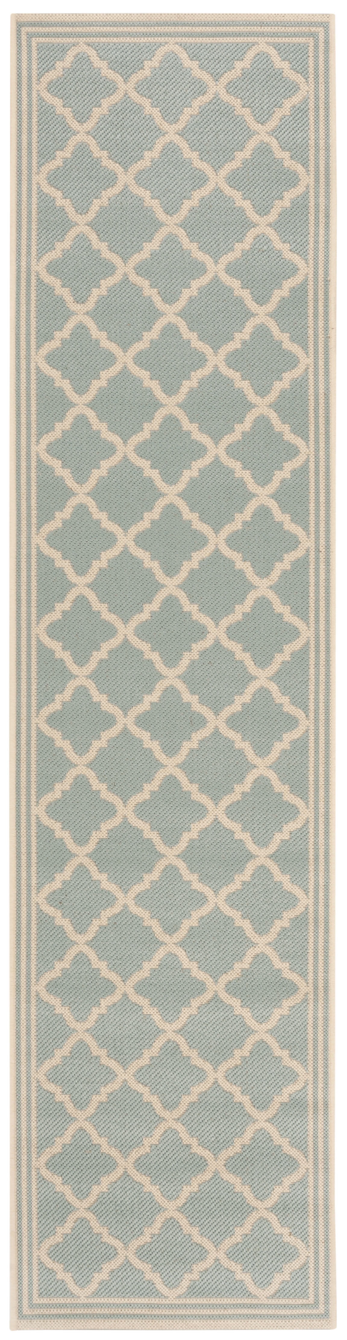 Aqua and Cream Non-slip Synthetic Indoor/Outdoor Rug 2' 2" x 10'