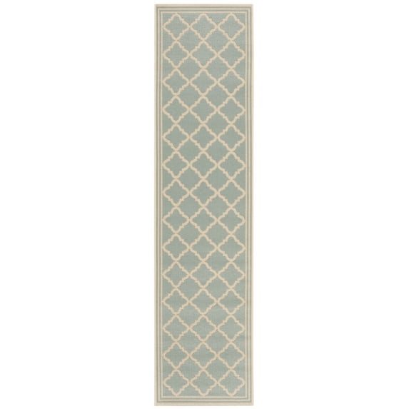 SAFAVIEH Beach House Richard Geometric Indoor/Outdoor Runner Rug, Aqua/Cream, 2'2" x 10'