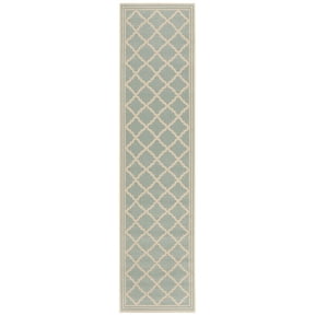 SAFAVIEH Beach House Richard Geometric Indoor/Outdoor Runner Rug, Aqua/Cream, 2'2" x 6'
