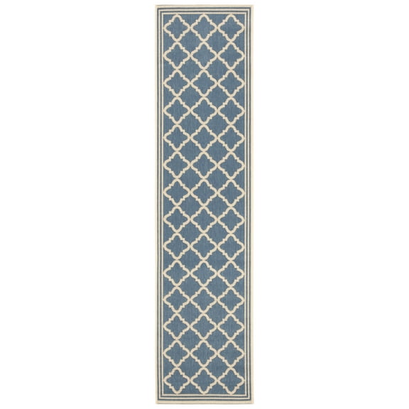 SAFAVIEH Beach House Richard Geometric Indoor/Outdoor Runner Rug, Blue/Creme, 2'2" x 12'