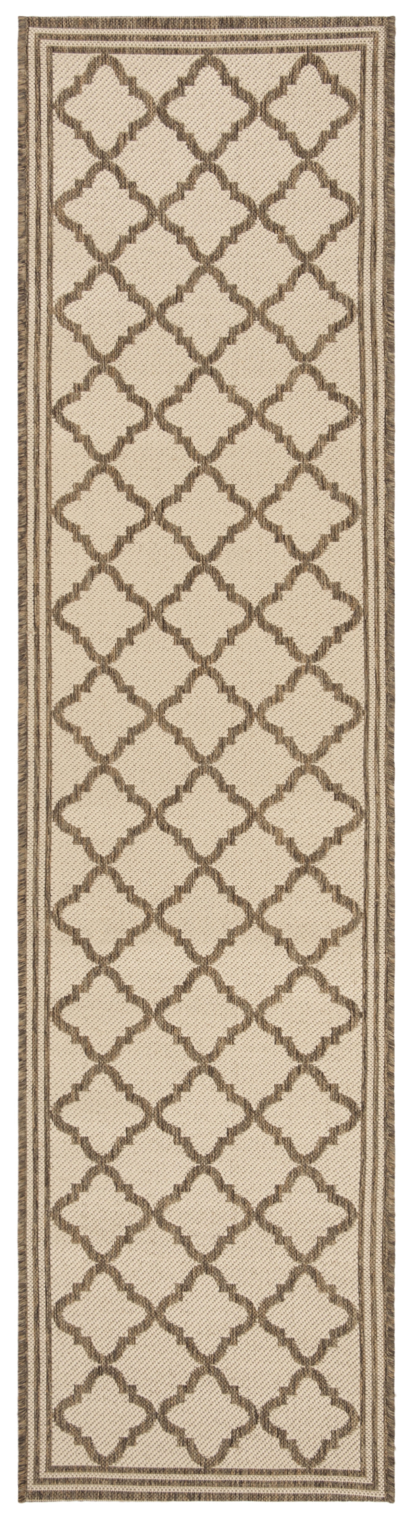 Cream and Beige Geometric Pattern Synthetic Runner Rug, 2'-2" x 6'