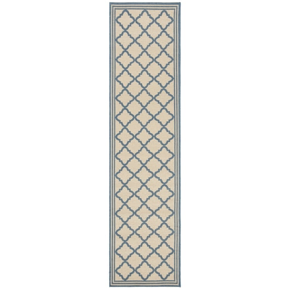 SAFAVIEH Beach House Richard Geometric Indoor/Outdoor Runner Rug, Cream/Blue, 2'2" x 10'
