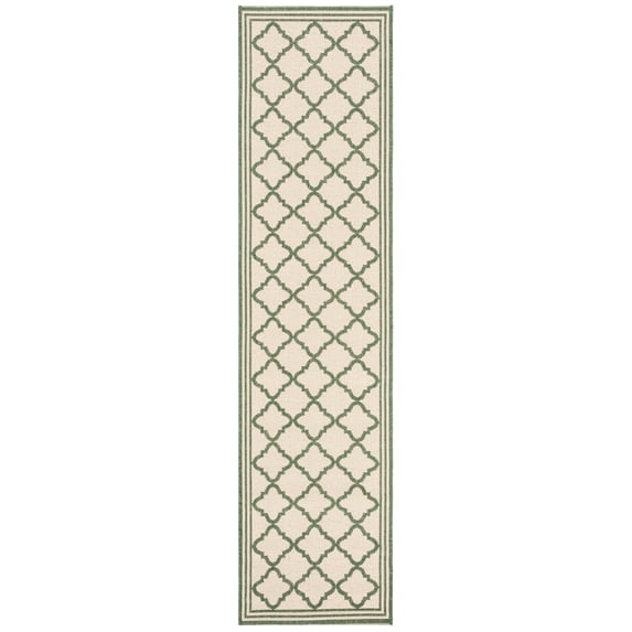 SAFAVIEH Beach House Richard Geometric Indoor/Outdoor Runner Rug, Cream/Green, 2'2" x 12'