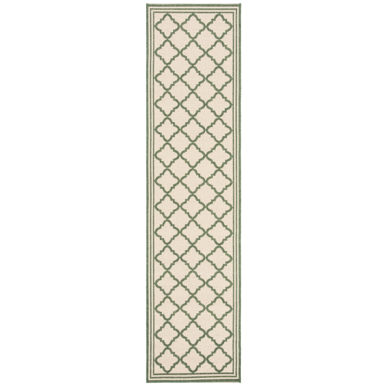 Cream and Green Synthetic Stain-Resistant Indoor/Outdoor Rug