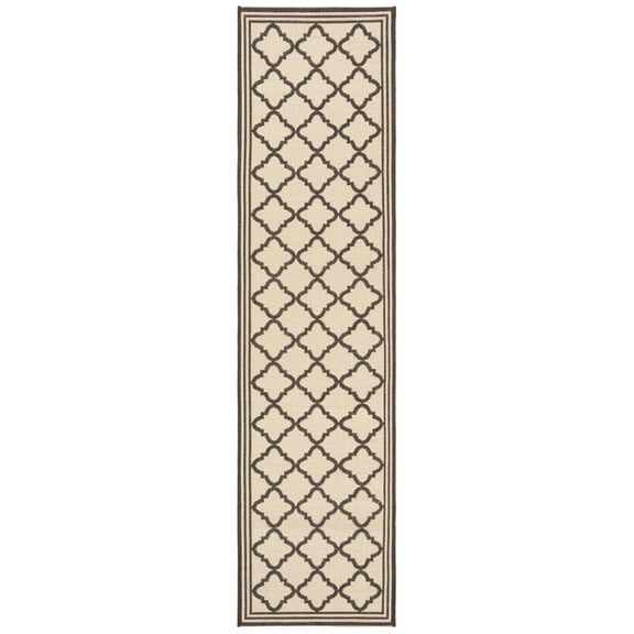 SAFAVIEH Beach House Richard Geometric Indoor/Outdoor Runner Rug, Creme/Brown, 2'2" x 10'