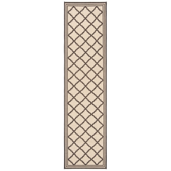 SAFAVIEH Beach House Richard Geometric Indoor/Outdoor Runner Rug, Creme/Brown, 2'2" x 12'
