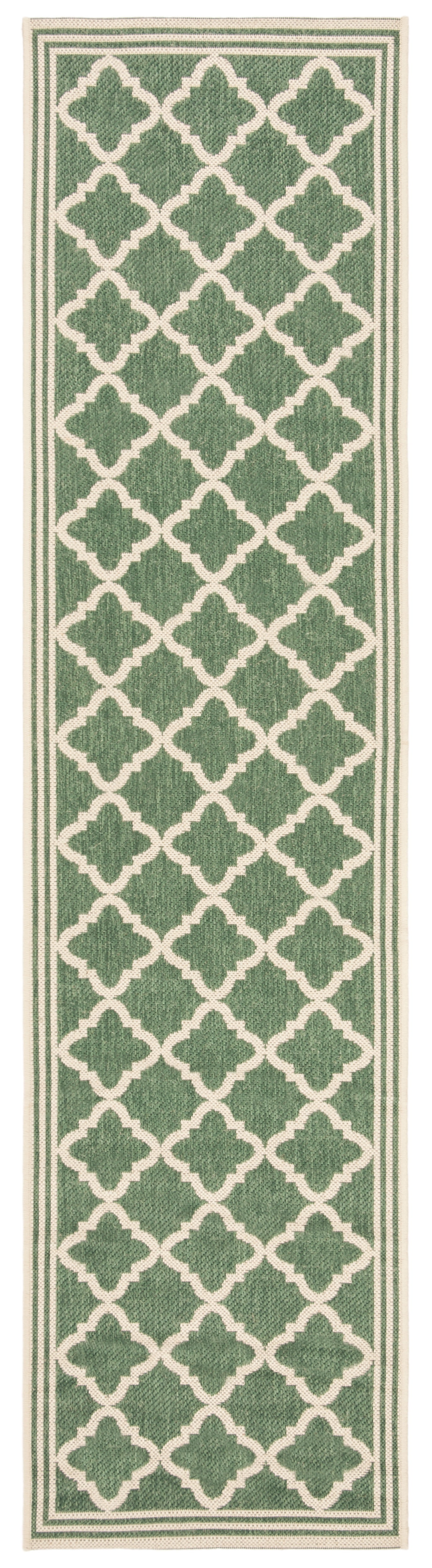 SAFAVIEH Beach House Richard Geometric Indoor/Outdoor Runner Rug, Green/Creme, 2'2" x 14'