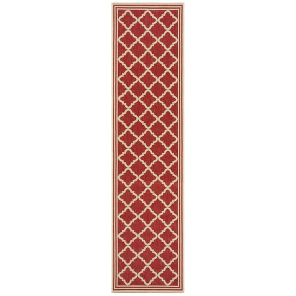 SAFAVIEH Beach House Richard Geometric Indoor/Outdoor Runner Rug, Red/Creme, 2'2" x 10'