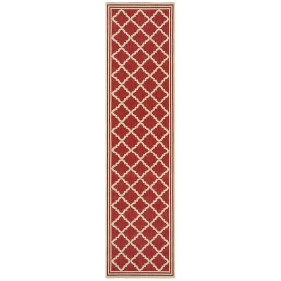 SAFAVIEH Beach House Richard Geometric Indoor/Outdoor Runner Rug, Red/Creme, 2'2" x 8'