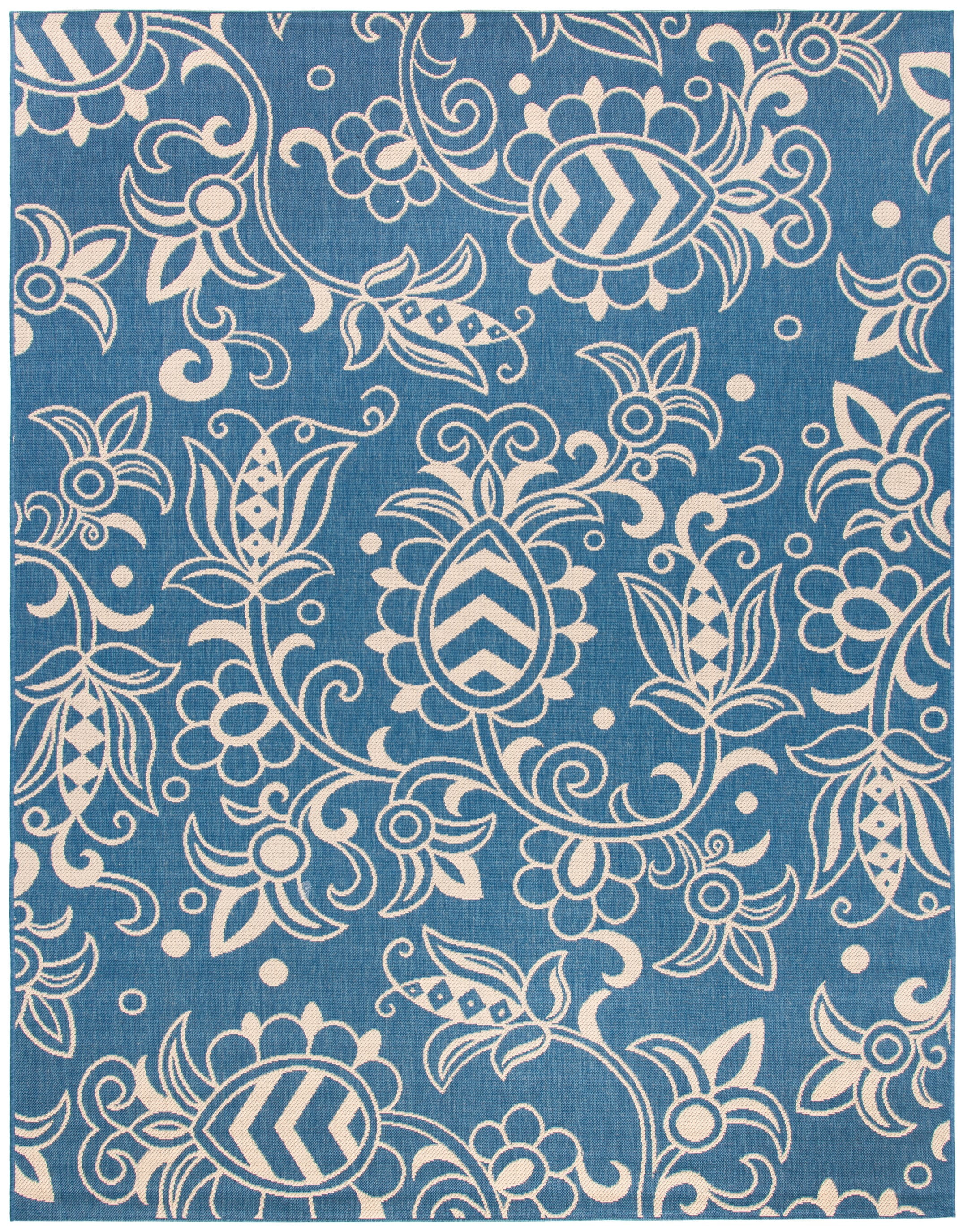 Blue and Beige Botanical Indoor/Outdoor Area Rug