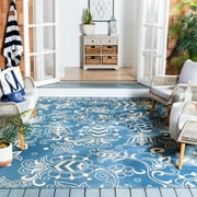 SAFAVIEH Beach House Robynne Botanical Indoor/Outdoor Area Rug, Blue/Beige, 5'3" x 7'6"