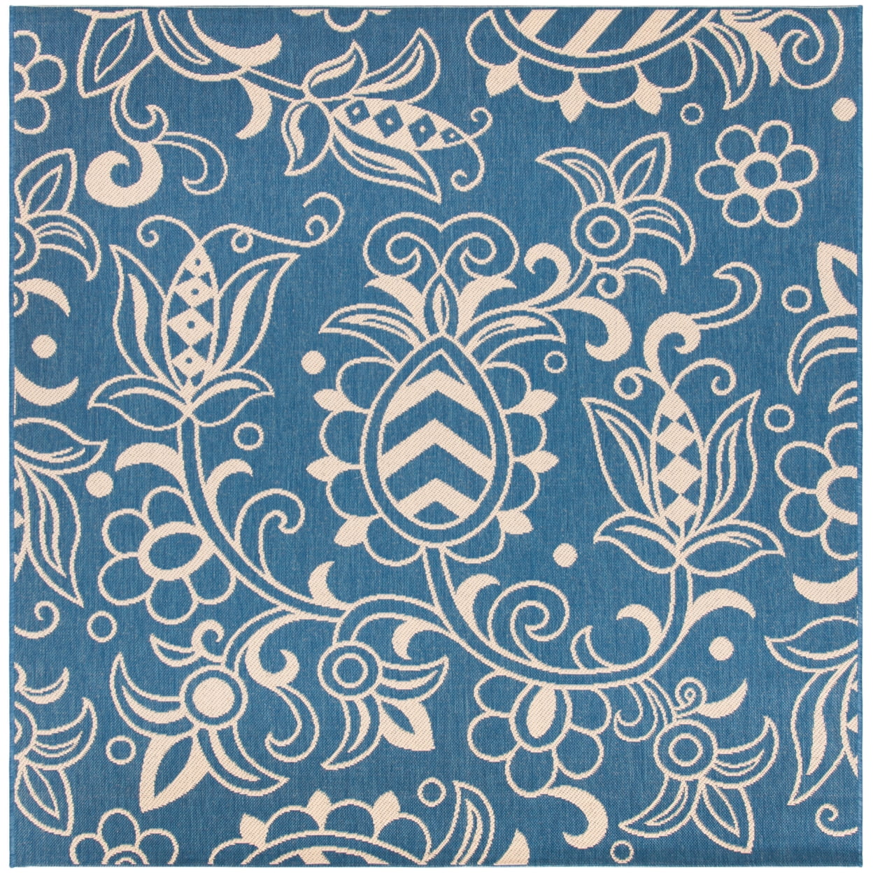 Blue and Beige Synthetic Square Medallion Area Rug 6'7" x 6'7"