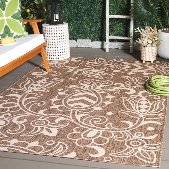 SAFAVIEH Beach House Robynne Botanical Indoor/Outdoor Area Rug, Brown/Beige, 5'3" x 7'6"