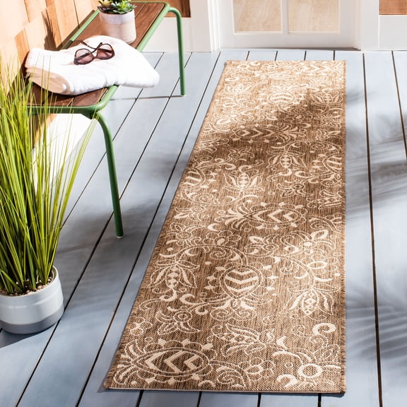 SAFAVIEH Beach House Robynne Botanical Indoor/Outdoor Runner Rug, Brown/Beige, 2'2" x 8'