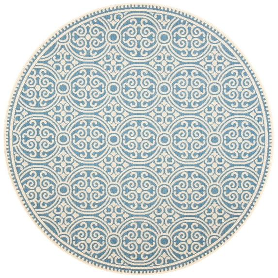 SAFAVIEH Beach House Rosario Geometric Indoor/Outdoor Area Rug, Cream/Blue, 4' x 4' Round