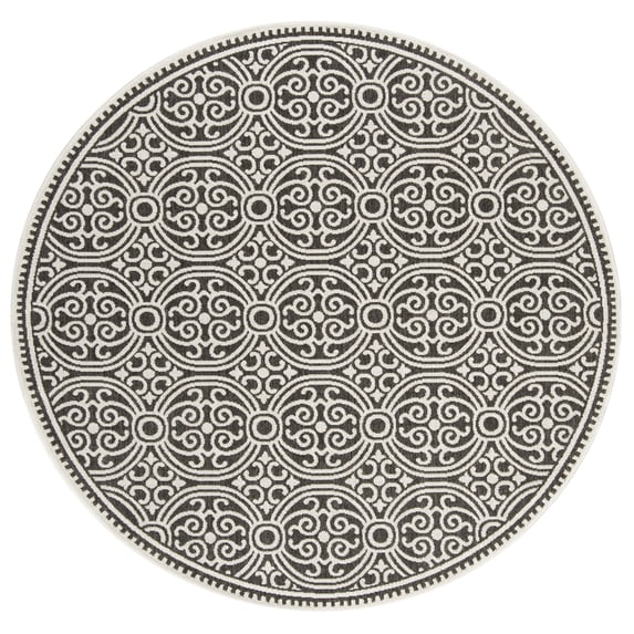 SAFAVIEH Beach House Rosario Geometric Indoor/Outdoor Area Rug, Light Grey/Charcoal, 8' x 8' Round