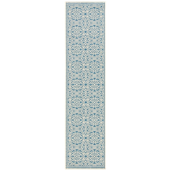 SAFAVIEH Beach House Rosario Geometric Indoor/Outdoor Runner Rug, Cream/Blue, 2'2" x 6'