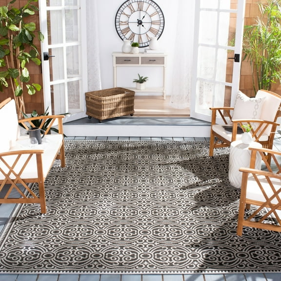 SAFAVIEH Beach House Rosario Geometric Indoor/Outdoor Runner Rug, Light Grey/Charcoal, 2'2" x 6'