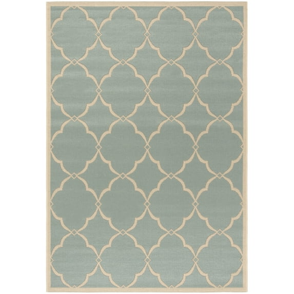 SAFAVIEH Beach House Sharla Geometric Indoor/Outdoor Area Rug, Aqua/Cream, 6'7" x 9'2"
