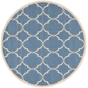 SAFAVIEH Beach House Sharla Geometric Indoor/Outdoor Area Rug, Blue/Creme, 4' x 4' Round