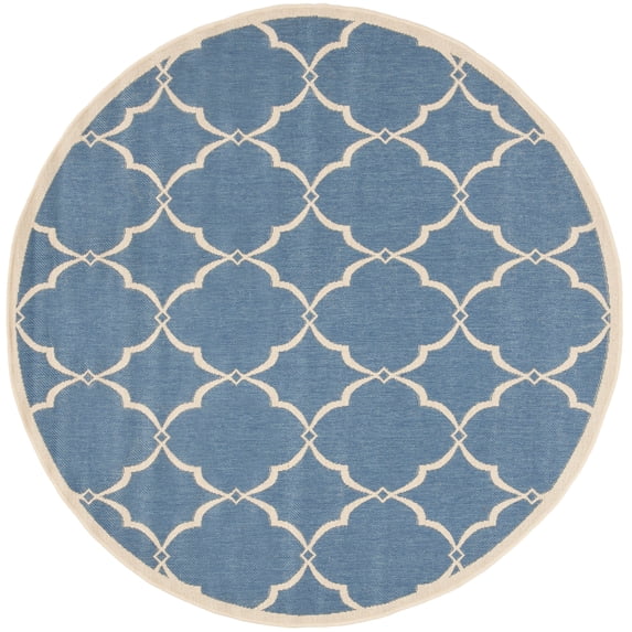 SAFAVIEH Beach House Sharla Geometric Indoor/Outdoor Area Rug, Blue/Creme, 4' x 4' Round