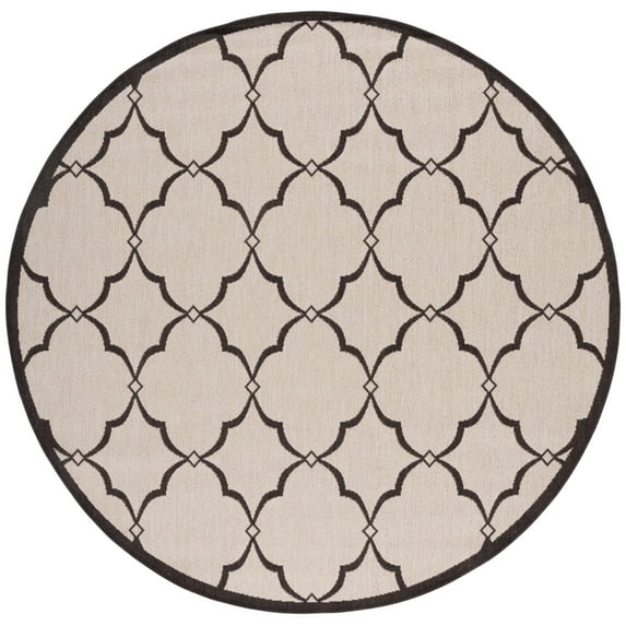 SAFAVIEH Beach House Sharla Geometric Indoor/Outdoor Area Rug, Creme/Brown, 6'7" x 6'7" Round