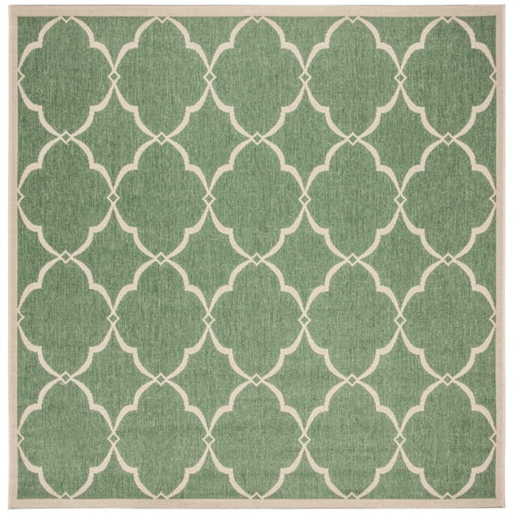 SAFAVIEH Beach House Sharla Geometric Indoor/Outdoor Area Rug, Green/Creme, 6'7" x 6'7" Square