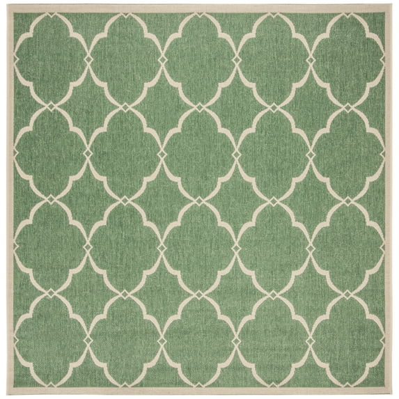 SAFAVIEH Beach House Sharla Geometric Indoor/Outdoor Area Rug, Green/Creme, 6'7" x 6'7" Square