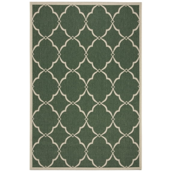 SAFAVIEH Beach House Sharla Geometric Indoor/Outdoor Area Rug, Green/Creme, 6'7" x 9'2"