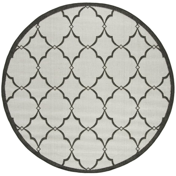 SAFAVIEH Beach House Sharla Geometric Indoor/Outdoor Area Rug, Light Grey/Charcoal, 4' x 4' Round