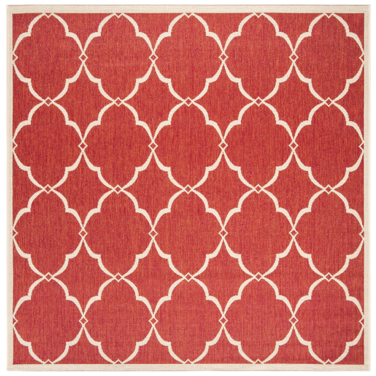 Red and Creme Geometric Square Synthetic Area Rug, 4'x4'